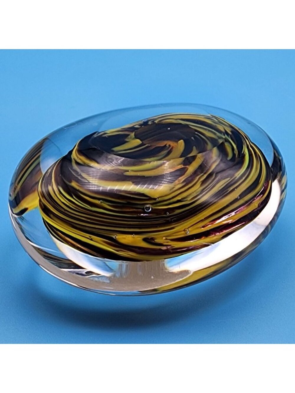 Egermann Czech Republic Art Glass Paperweight Gold Foil Label Golden Swirls